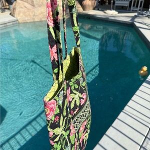 VINTAGE Vera Bradly Floral Tote Bag - Black and Green
